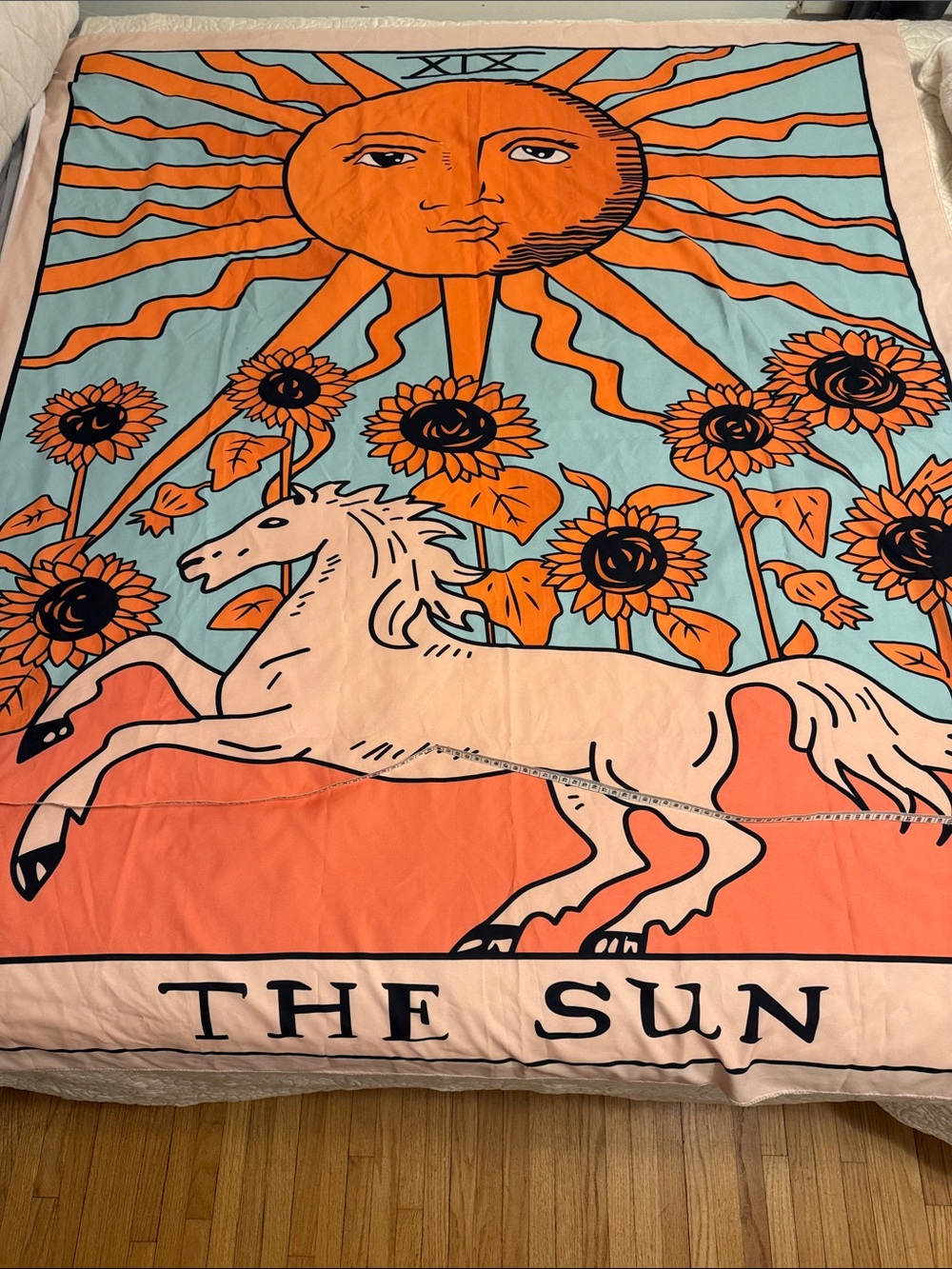 The Sun Unicorn Tapestry Wall Decor - Orange and Teal
